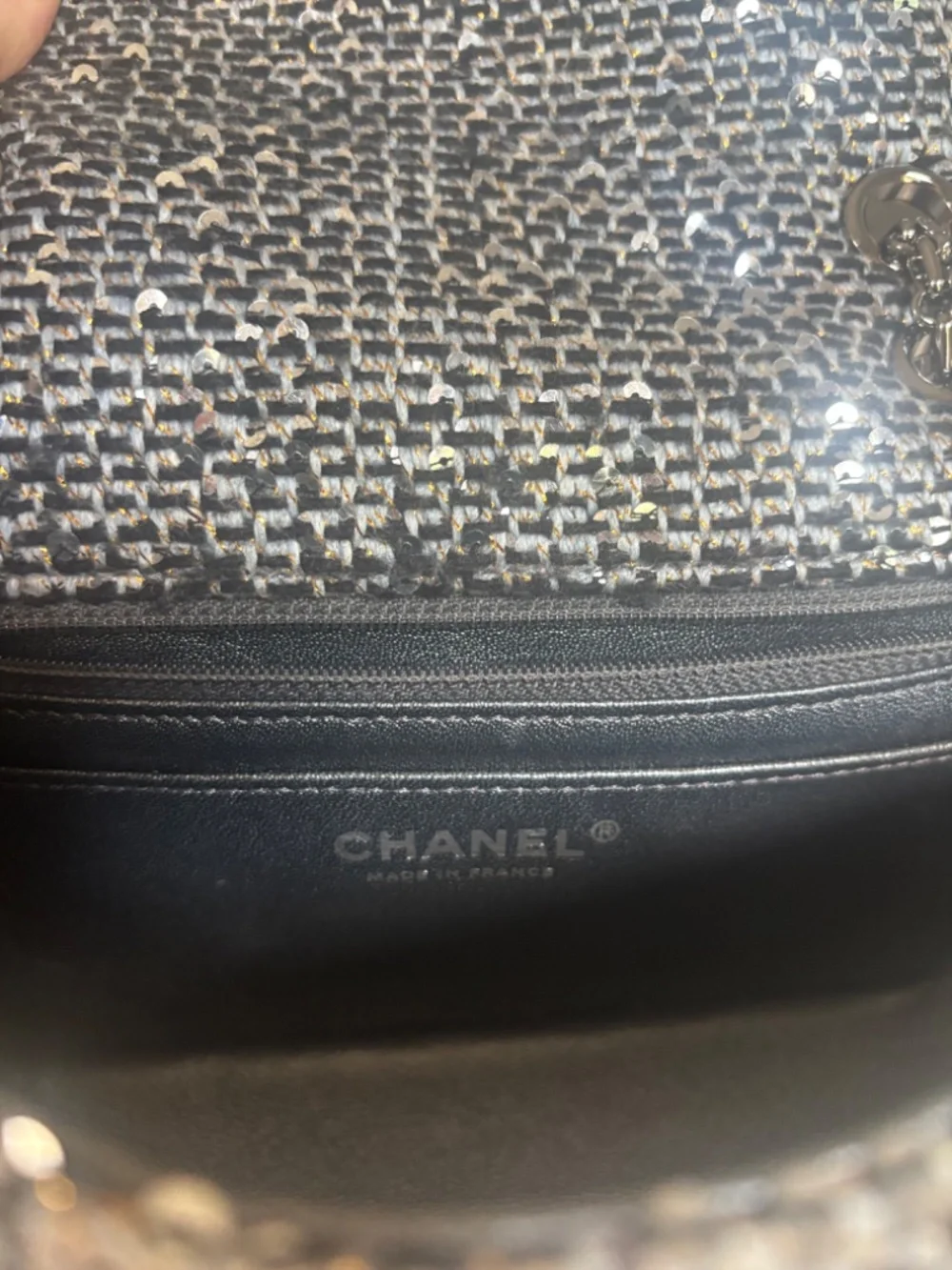 Chanel 2.55 Reissue Silver Sequin Tweed Flap Bag
